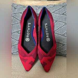 EUC Rothy's Retired The Point Red Camo Shoes Slip On Ballet Flats Women's 6